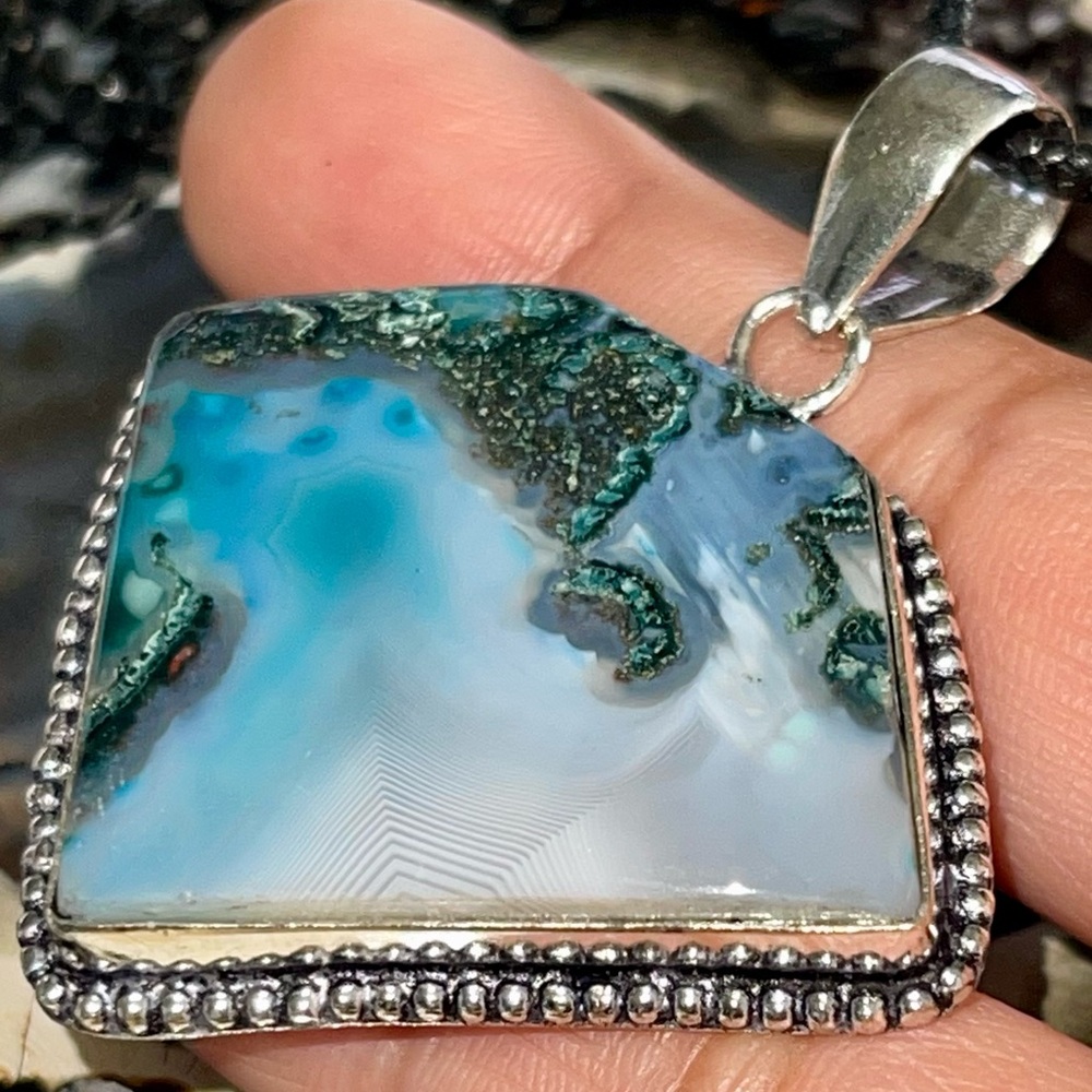 Banded Agate Crystal Pendant 2”